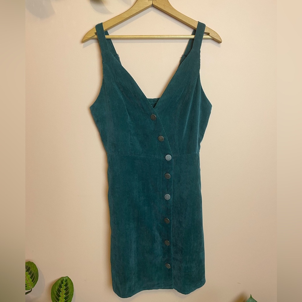 Green Corduroy Button Down Dress - Sequin Hearts